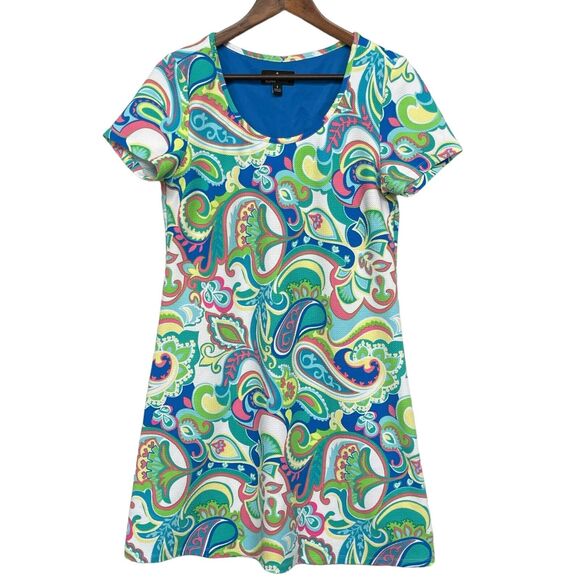 Ronni‎ Nicole T-Shirt Dress Women Size 8 Multicolor Paisley Stretch Textured - Picture 1 of 13